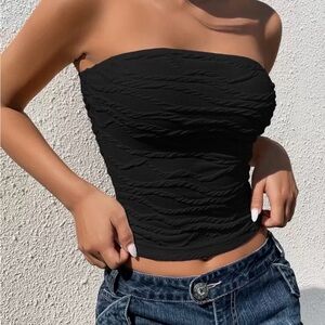 Black Strapless Textured Women's Top